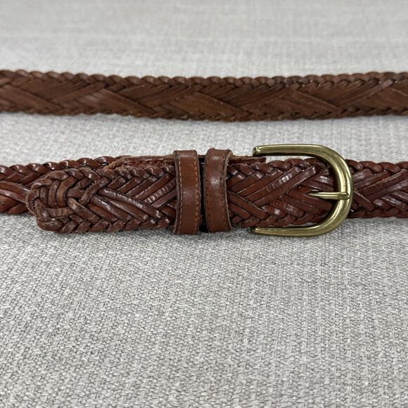 Vintage Fossil Brown Woven Genuine Leather  Belt Size XL Brass Buckle Preppy Y2K - Picture 6 of 7